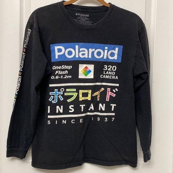 Polaroid Vintage Long Sleeve Graphic Shirt Black Multicolor Size Medium - Picture 9 of 9